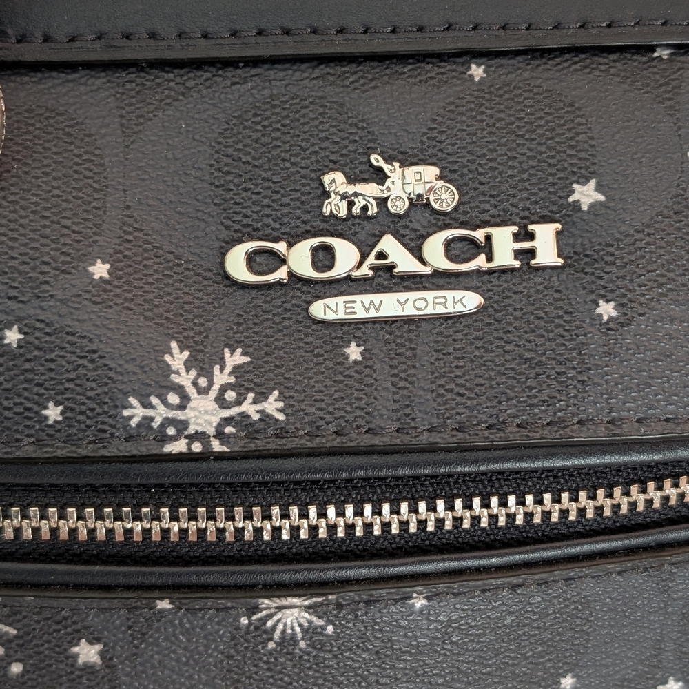 Coach Rowan Navy Blue Signature White Snowflakes Satchel Crossbody - Picture 3 of 10